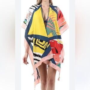 NWOT  Beautiful Artsy Colorful Open  Kimono Duster Cover up scarf Cardigan